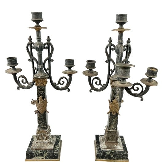 Pair of Empire Style Bronzed Marble Candelabras (1 of 5)