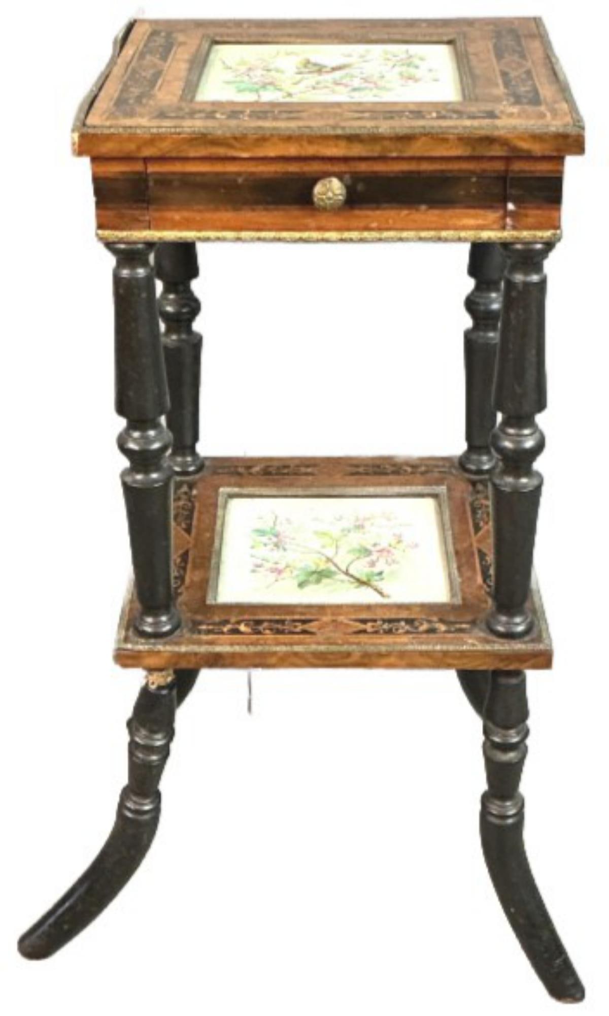 Victorian Marquetry & Tile Top Side Table (1 of 6)