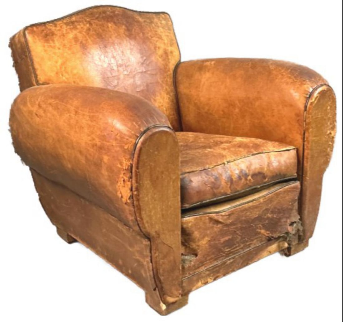 French Brown Leather Mustache Club Chair (1 of 5)