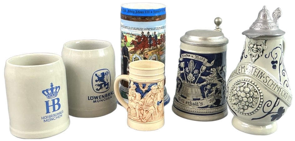 Grouping of German Stoneware Beer Steins (1 of 9)