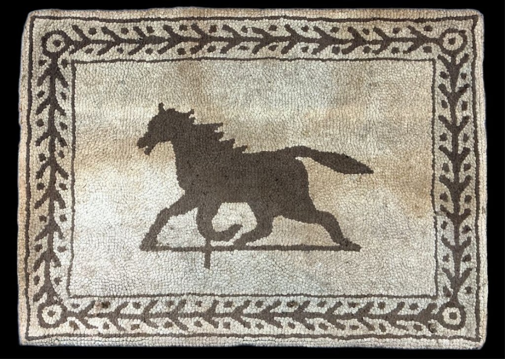 American Folk Art Galloping Horse Hooked Rug (1 of 4)