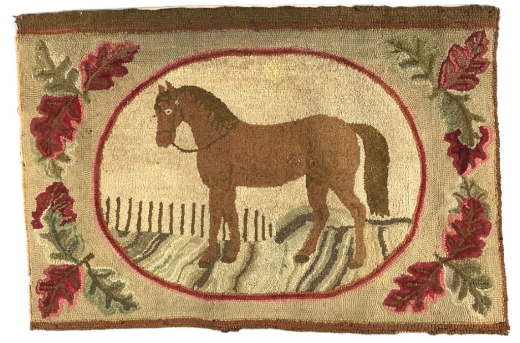 American Folk Art Horse Hand Hooked Rug (1 of 5)