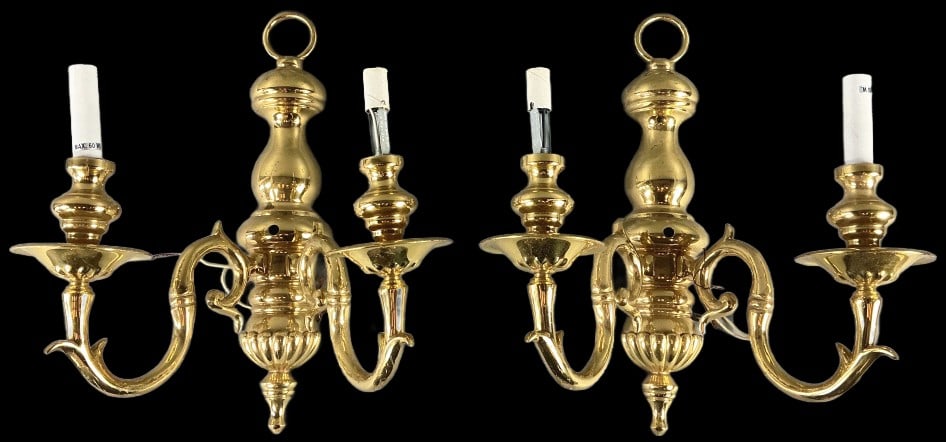 Pair of Brass Two Arm Wall Sconces (1 of 4)