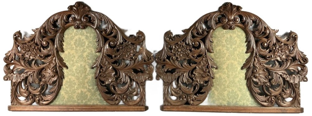 Pair of Ornate Highly Carved Wood Headboards (1 of 8)