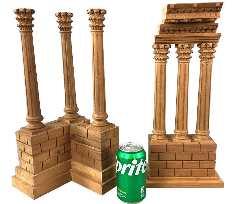 Pair of Carved Wood Roman Ruin Models (1 of 3)