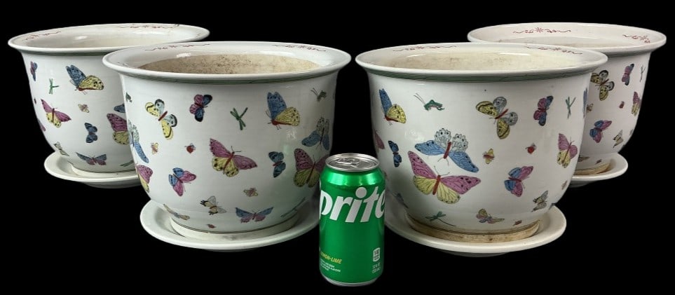 Grouping of Asian Porcelain Butterfly Planters (1 of 7)