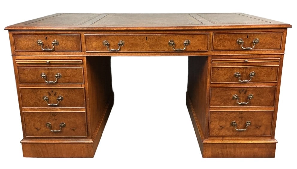 English Walnut Leather Top Office Desk (1 of 5)