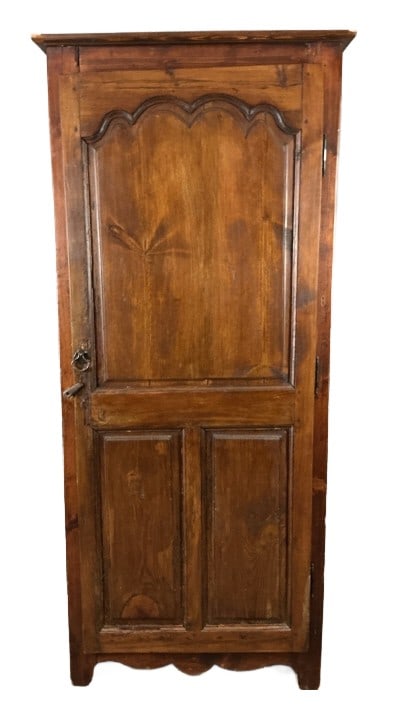 French Provincial One Door Armoire: French provincial one door armoire. Measures 78"h x 34.5"w x 13.5"d. Condition: Overall wear, some chips to wood.