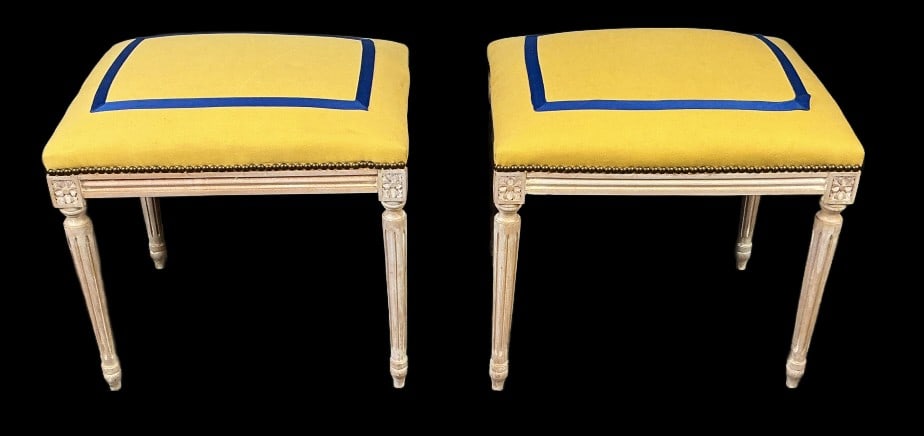Pair of Louis XVI Style Upholstered Footstools (1 of 3)