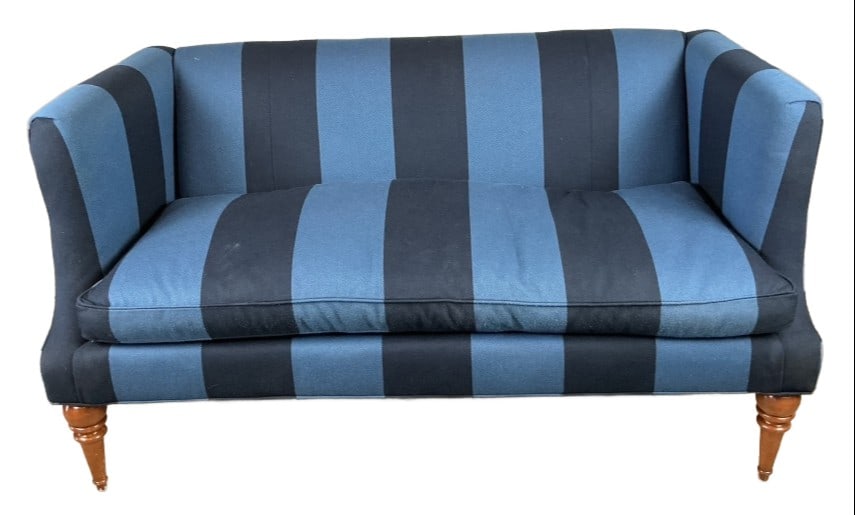 Upholstered Blue Striped Settee (1 of 5)