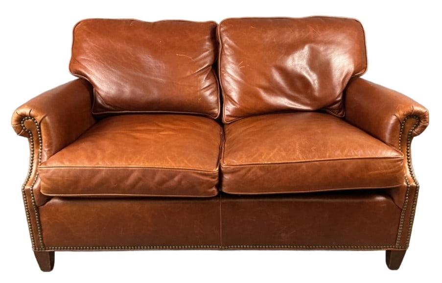 CR Laine American Brown Leather Loveseat (1 of 6)