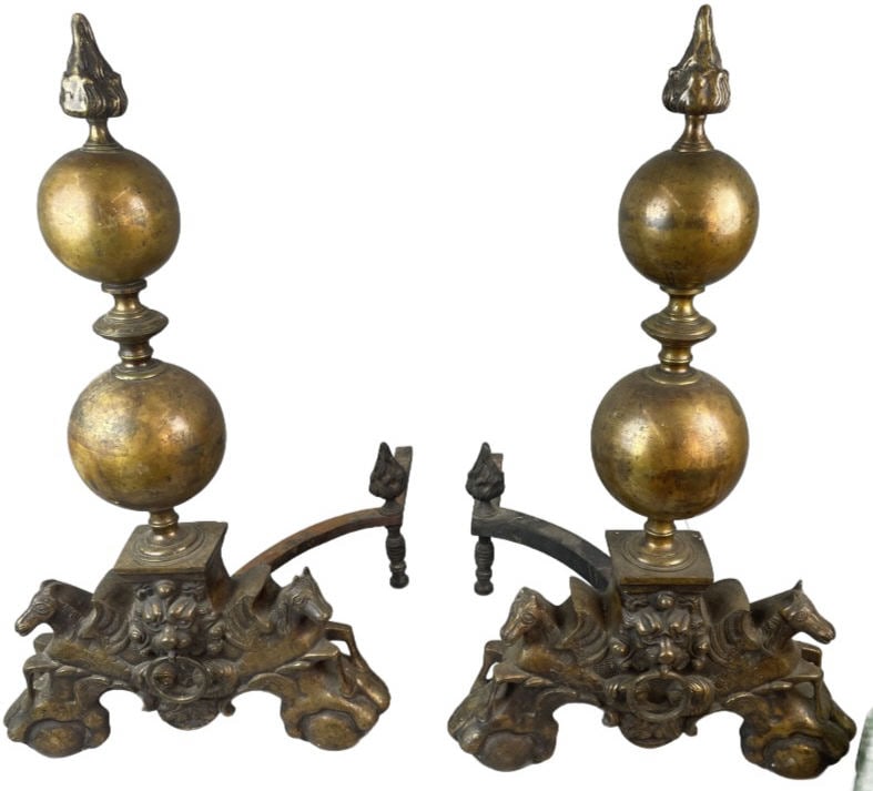 Pair of Bronze Seahorse Motif Andirons (1 of 6)