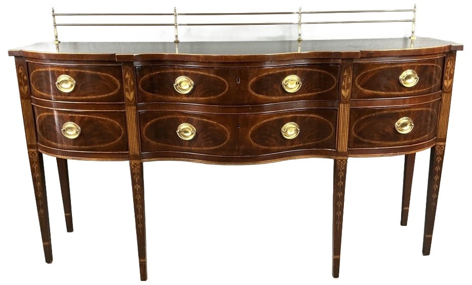 Drexel Heritage Serpentine Sideboard: Drexel Heritage serpentine front sideboard Measures 44"h x 72"w x 22"d. Condition: Minor scratches and scuffs. Some chips to molding.