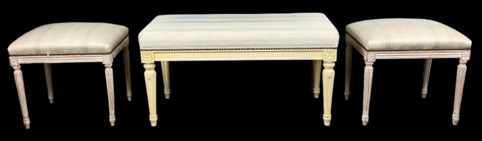 Group of Louis XVI Style Bench & 2 Footstools (1 of 4)