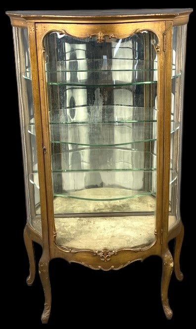 Louis XV Giltwood Vitrine Cabinet.: Louis XV Giltwood Vitrine Cabinet. 52 1/4"h x 30 1/2"w x 14 3/4"d Condition: Overall wear, scratches, scuffs.