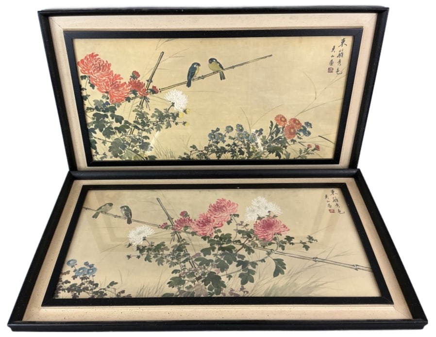 Pair of Asian Bird & Chrysanthemum Color Prints (1 of 4)