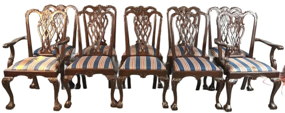 Set of 10 Chippendale Style Dining Chairs (1 of 7)