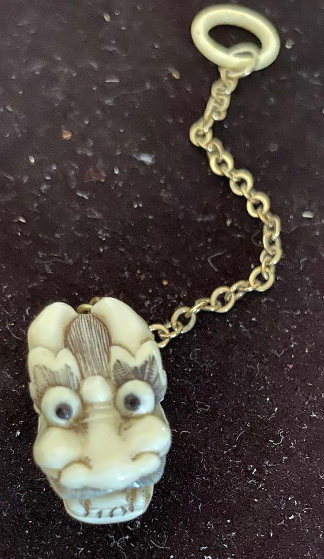 Old Dragon Fob Japanese NICE CARVING: Carved Dragon fob, stunning detail with chain and carved head. FREE DOMESTIC SHIPPING.