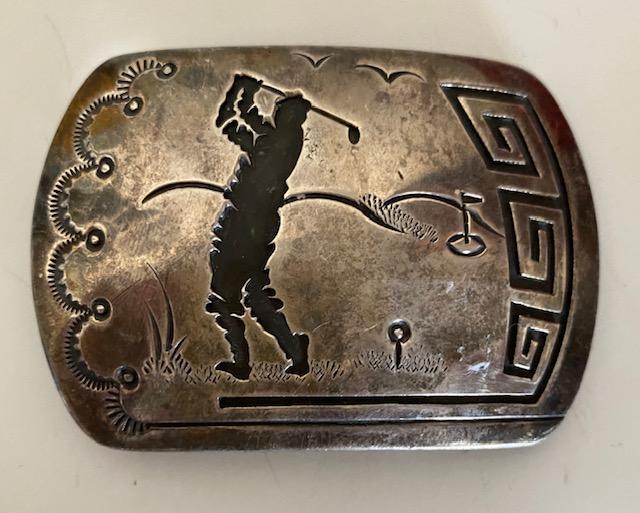 Navajo Golfer Belt Buckle  Roscoe Scott Custom Sterling (1 of 3)