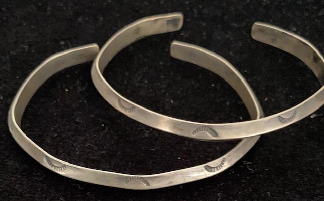 Lot of 2 Sterling Bracelets Bangles Hand Stamped (1 of 3)