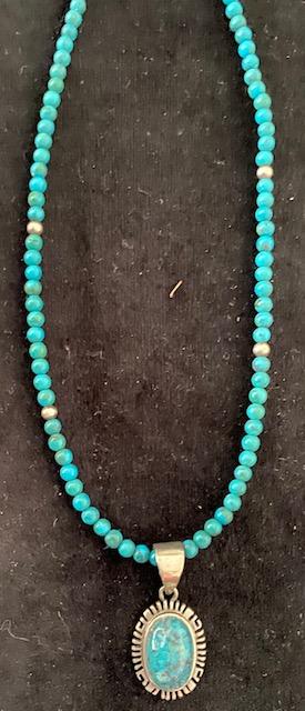 Navajo Signed Turquoise Drop Necklace ca 1970 (1 of 2)