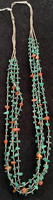 Navajo Coral, Malachite, Turquoise Necklace ca 1980 (1 of 3)