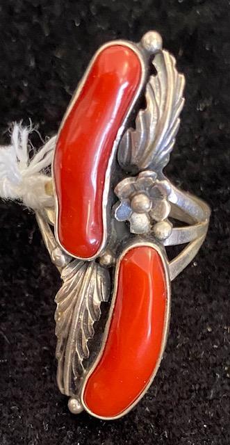 Native American Navajo Indian Sterling Coral Ring (1 of 2)