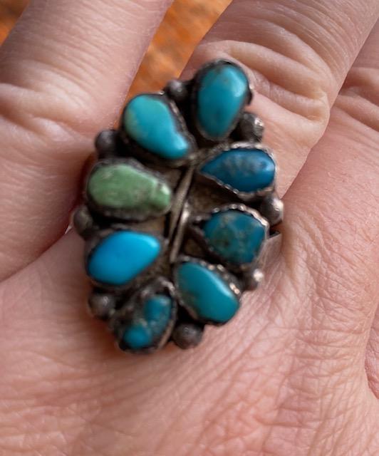 Navajo Turquoise and Sterling Cluster Ring (1 of 3)