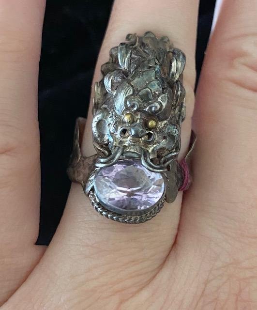 Fanciful Chinese Dragon Ring Sterling w/Amethyst stone (1 of 3)