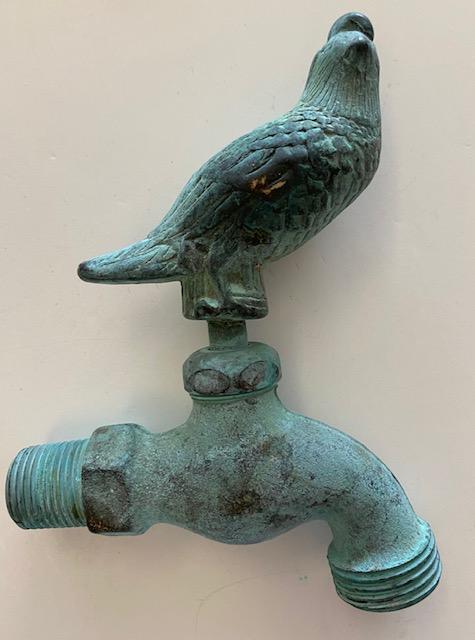 Antique brass outdoor faucet spigot Quail: Decorative brass outdoor faucet handle Works. Nice patina Quail. FREE DOMESTIC SHIPPING. Very heavy.