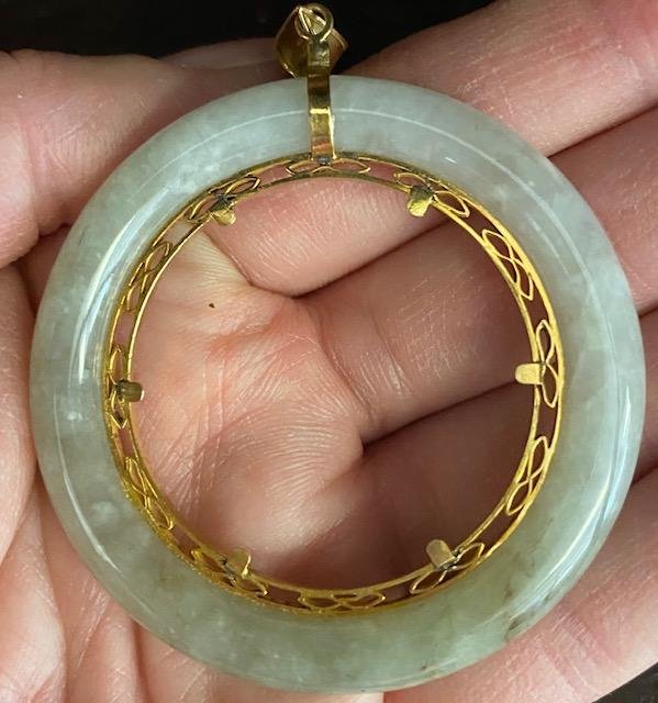 Round jade pendant light color Chinese 14K gold (1 of 1)