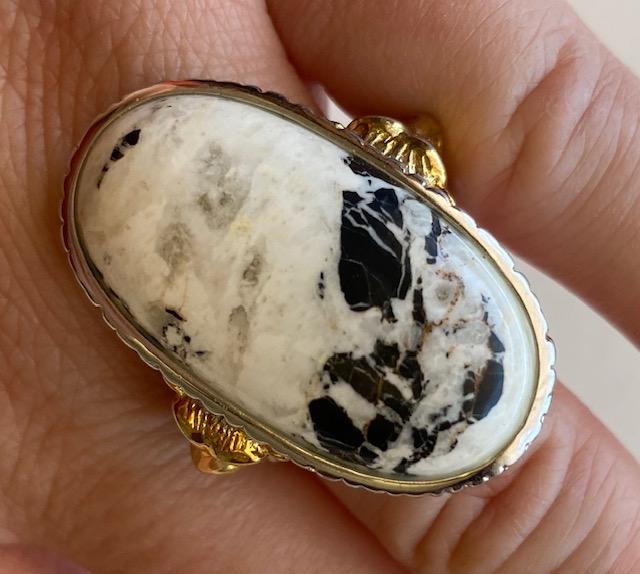 Sterling and gold filled white turquoise stone ring (1 of 3)
