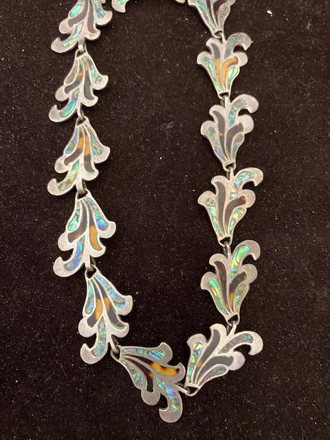 Mexican Sterling Choker necklace inlaid ca 1940 BETO (1 of 5)