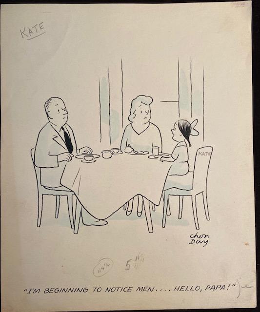 Chon Day Original Cartoon New Yorker: Original Cartoon with artist notes. Chauncey Addison Day (Chon Day) Chon Day was an American magazine gag cartoonist, whose slightly sardonic depictions of everyday (family) life have work appeared in
