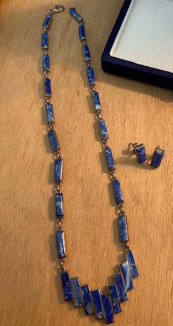 Sterling Lapis Necklace and Post earrings ca 1960 (1 of 7)