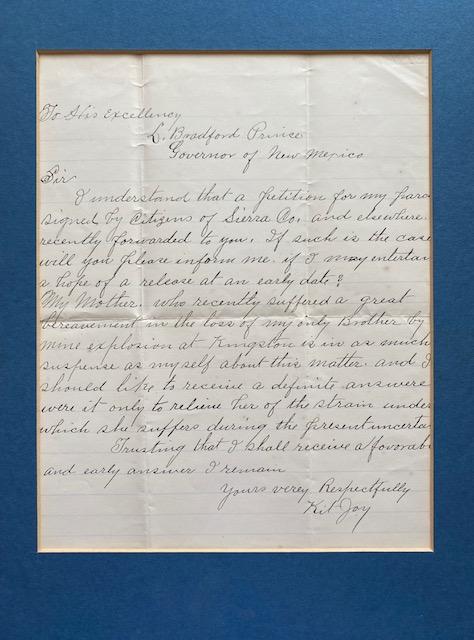 1884 Outlaw Letter from Kit Joy New Mexico to Governor (1 of 4)