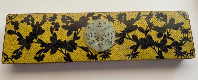 Champlevé cigarette box with Jade top nice ca 1920 (1 of 6)