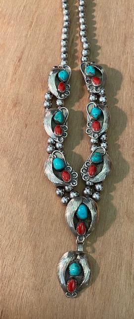 Navajo Indian sterling drop pendant necklace Coral (1 of 4)