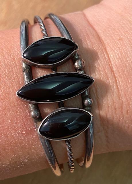 Native American onyx and sterling cuff bracelet (1 of 3)