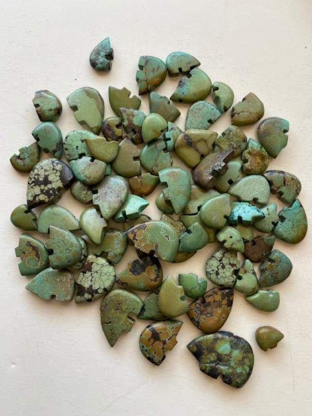 Set of bear fetish beads ready to be strung. Nice: Set of bear fetish beads ready to be strung. Nice green color with brown veining. Small beads measure 3/4" x 1". Medium beads measure 3/4" x 1 1/4". Large beads measure 1" x 1 1/2". FREE DOMESTIC SHIP