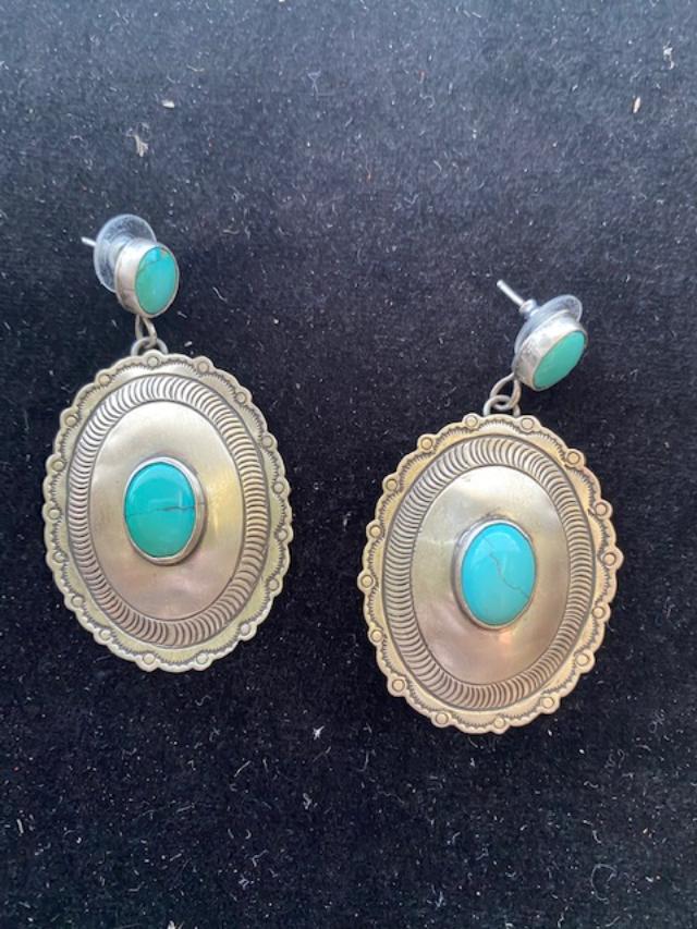 Native American sterling and turquoise dangle earrings. (1 of 2)