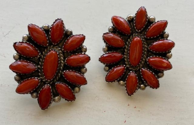 Native American Indian coral sterling post earrings. (1 of 1)