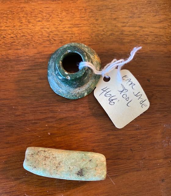 Pre-Columbian Lot of 2 Jade Ear Spool and Tubular Piece (1 of 2)