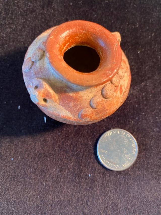 Pre-Columbian Small Carved Red Clay Pot 1200 AD (1 of 2)