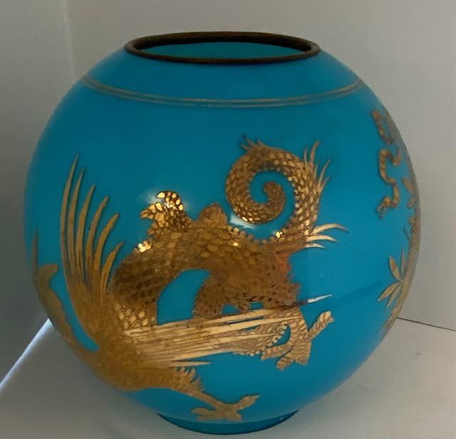 CA 1910 Gilded Glass Lamp Shade Oriental Dragon (1 of 8)