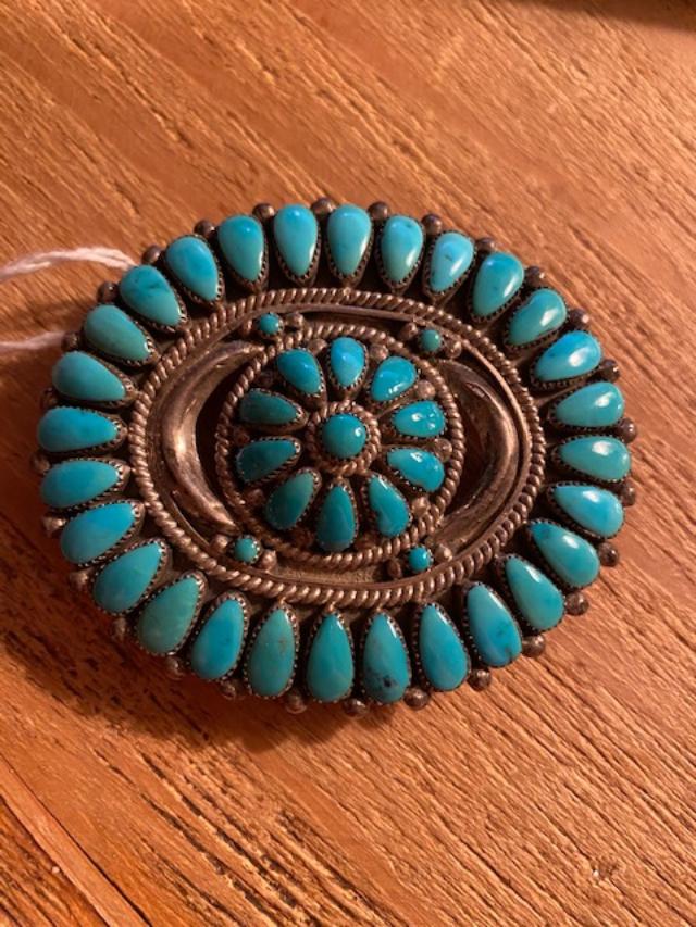 Sterling Silver Turquoise Zuni Belt Buckle Classic (1 of 2)