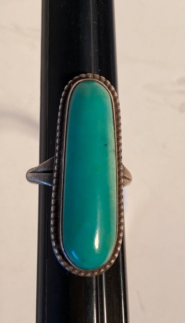 Signed Navajo Indian Turquoise and Sterling Silver Ring (1 of 2)