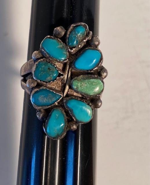 Navajo Turquoise  Navajo and Sterling Cluster Ring (1 of 2)