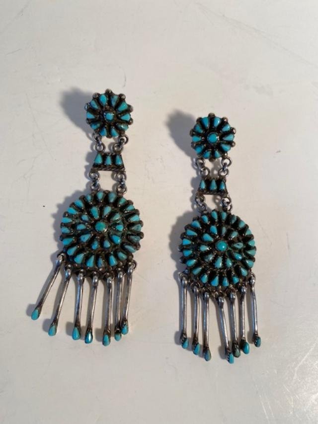 Zuni Turquoise and Sterling Petit Point Earrings (1 of 2)