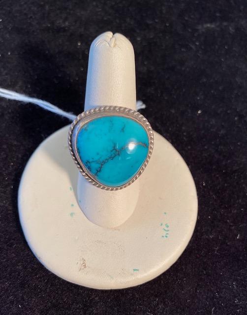 NAVAJO Native American Sterling Turquoise Ring: Native American tested sterling and turquoise ring. Size 9 1/2. Stone measures 1". FREE DOMESTIC SHIPPING.